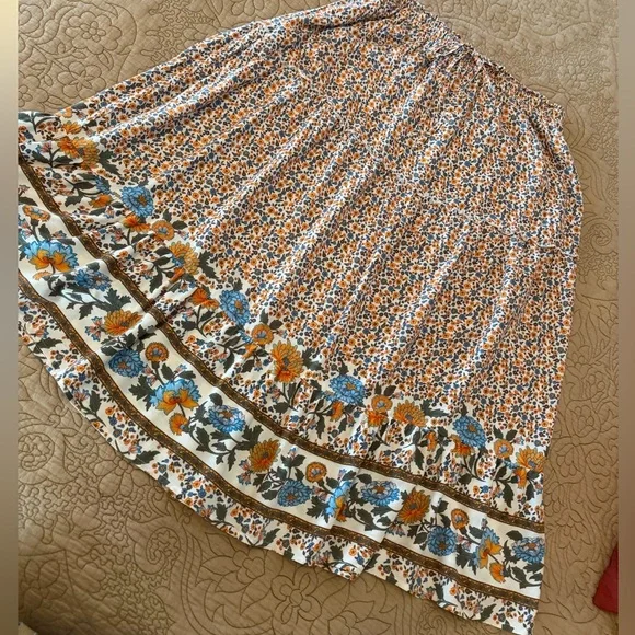 Merkeety Orange Blue Floral Ruffle Tiered Maxi Skirt, Size XL - Picture 6 of 11
